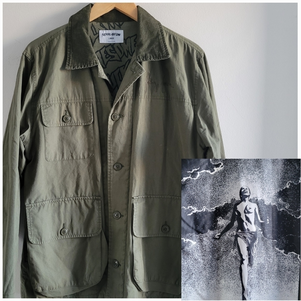 FA Skater Field Style Button Up Patched Graphic Art Jacket - Nude Women